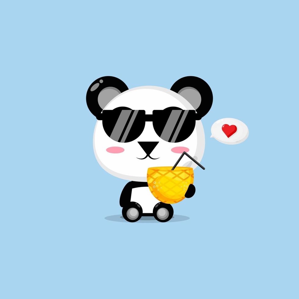 Cute panda brings pineapple juice vector