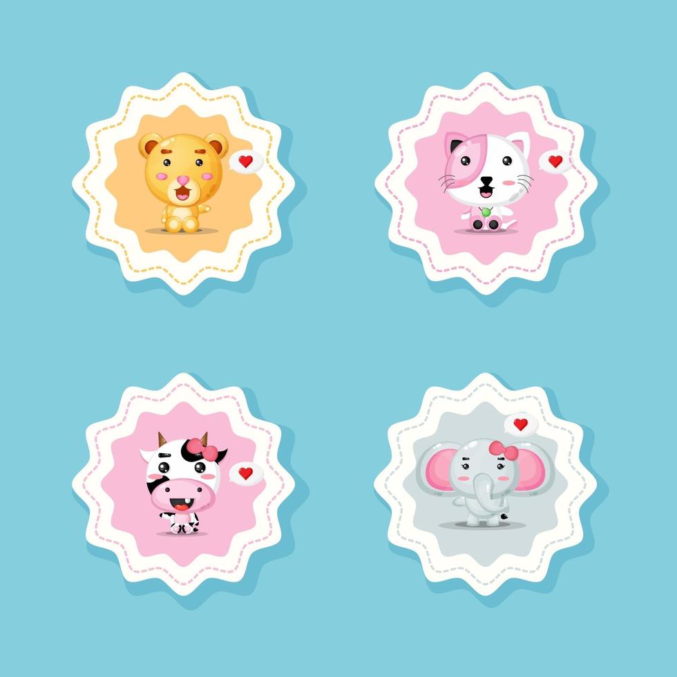 Round sticker with cute animal elements vector