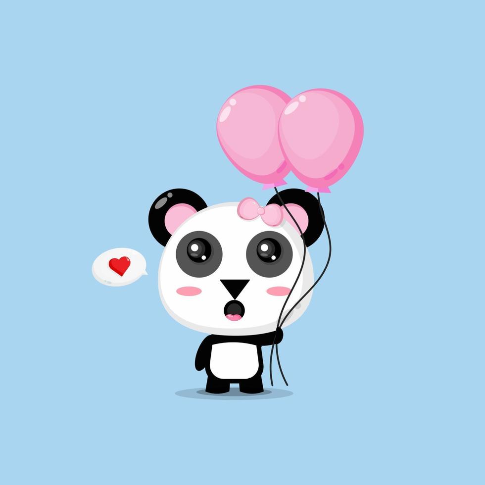 lindo panda llevando globos vector