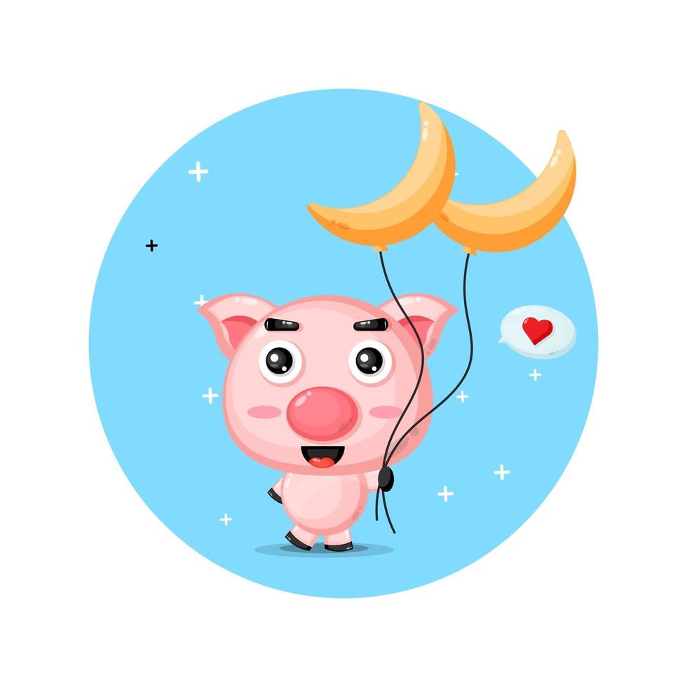 Cute pig carrying a crescent shaped balloon vector