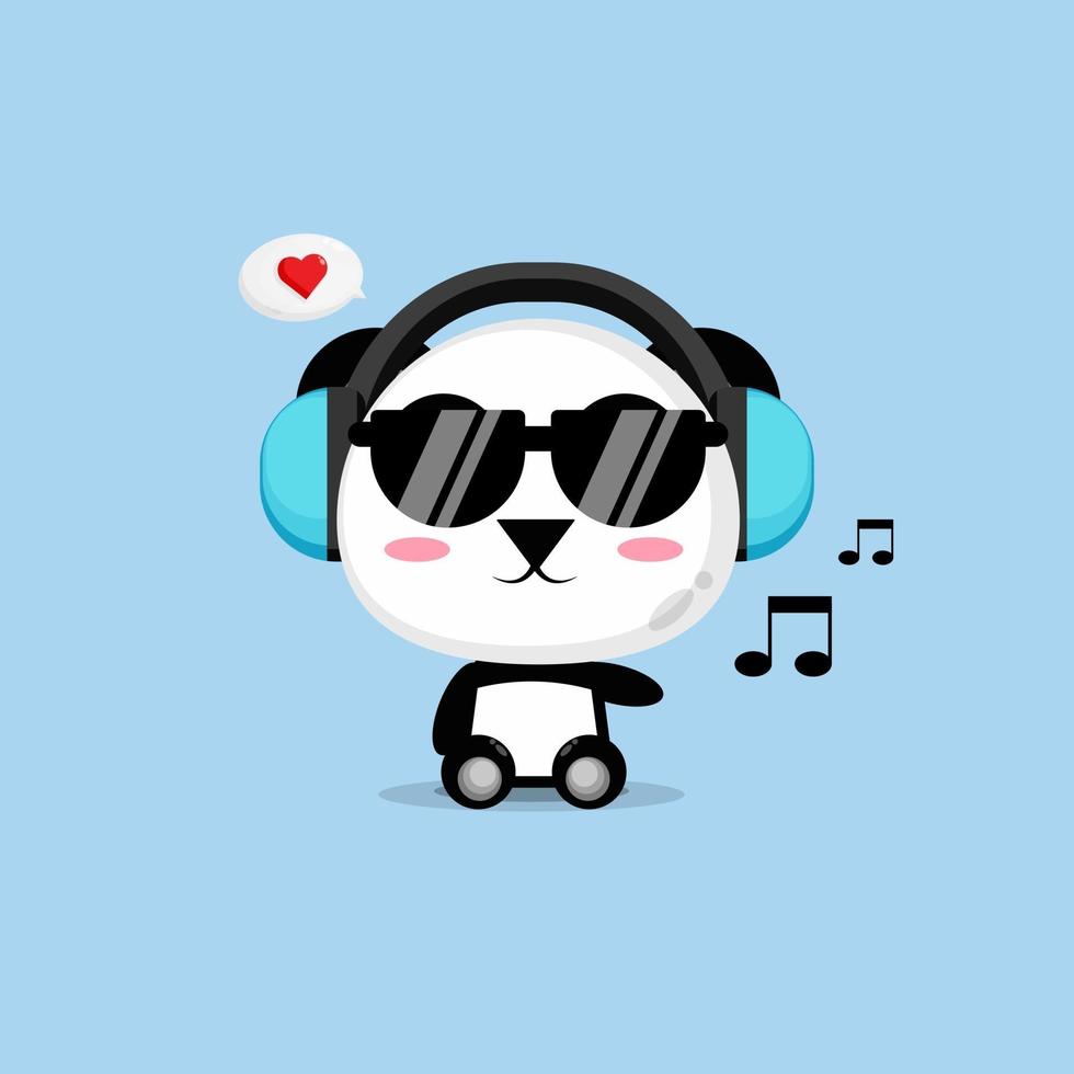 lindo panda está escuchando música vector