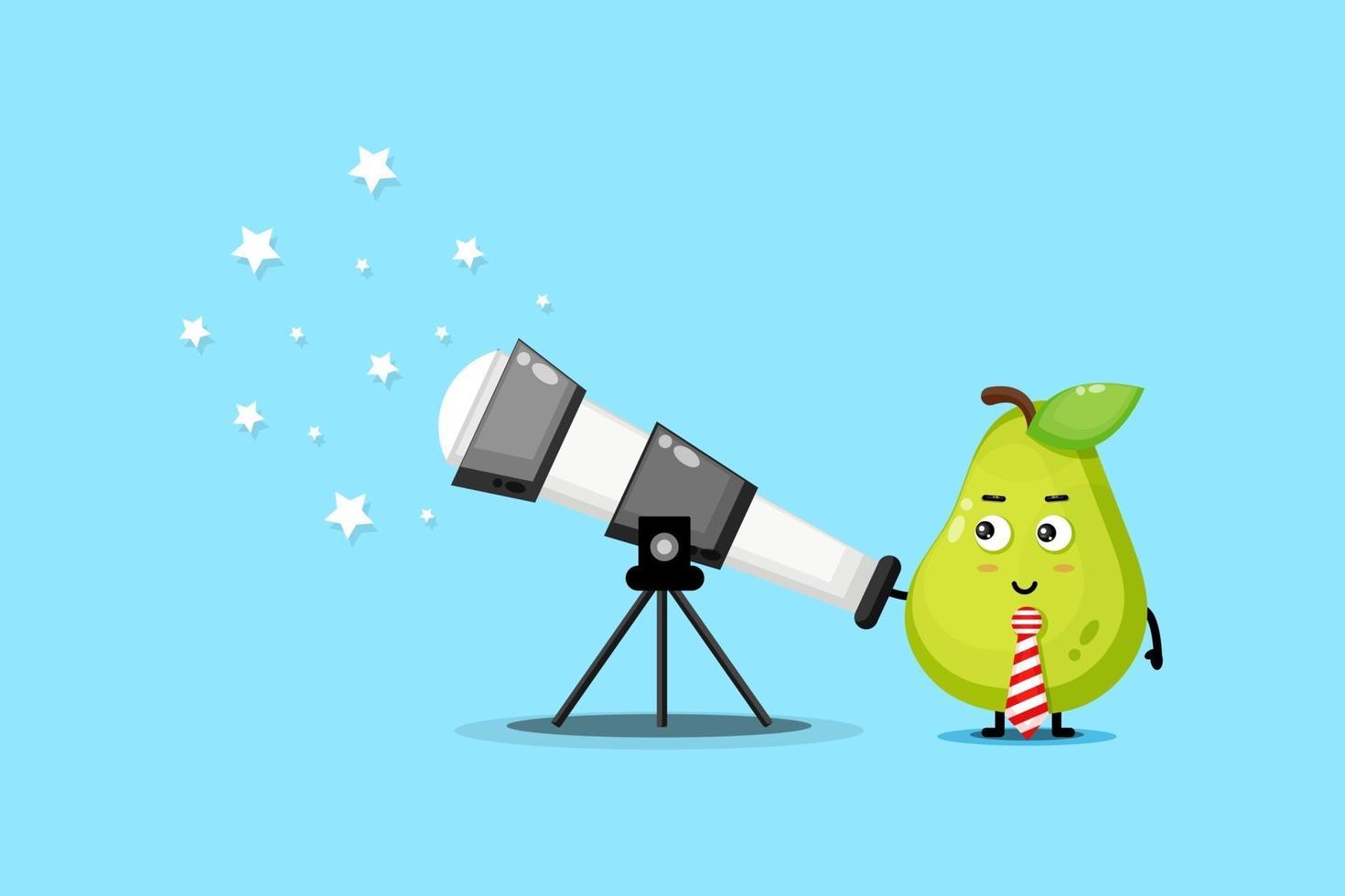 Cute pear mascot are looking at stars vector