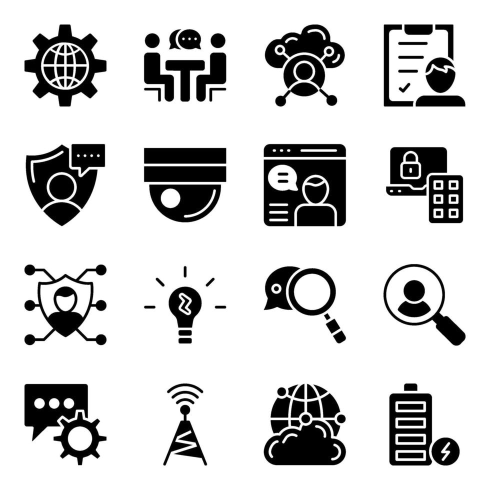 paquete de iconos sólidos de redes vector