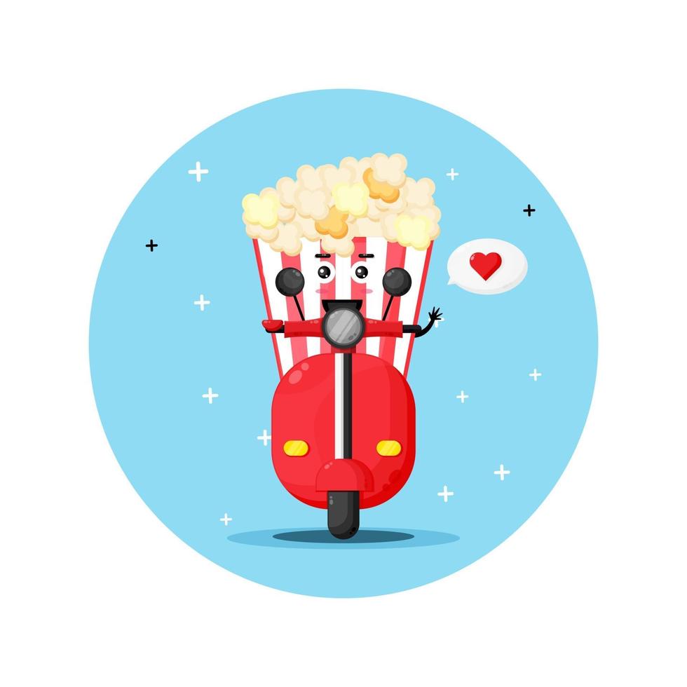 Cute popcorn riding classic motorbike vector