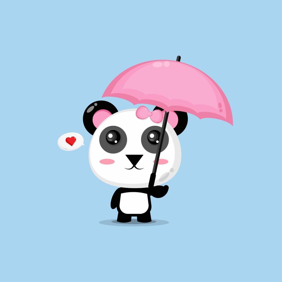 Cute panda carrying a pink umbrella vector