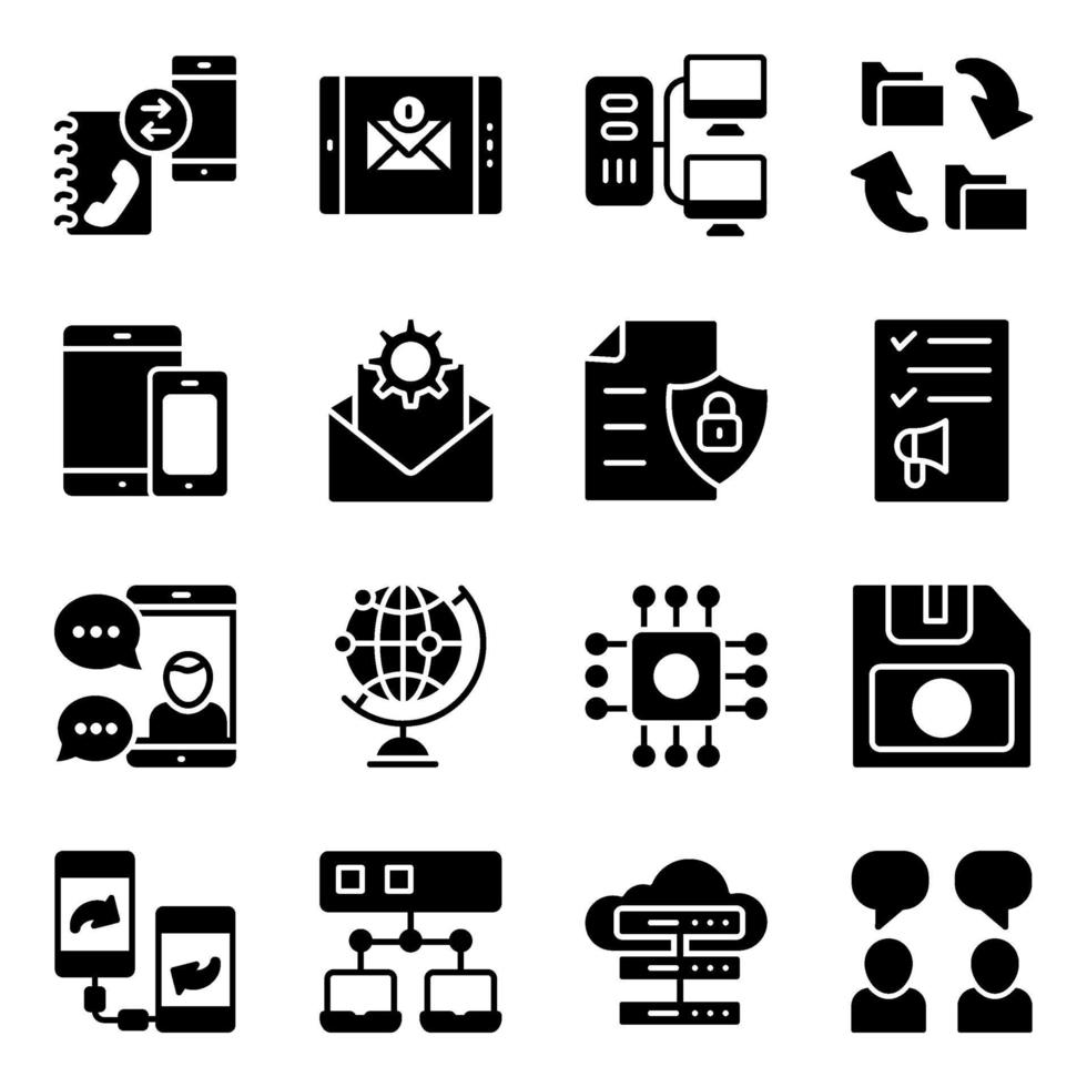 Pack of Devices and Technology Solid Icons vector