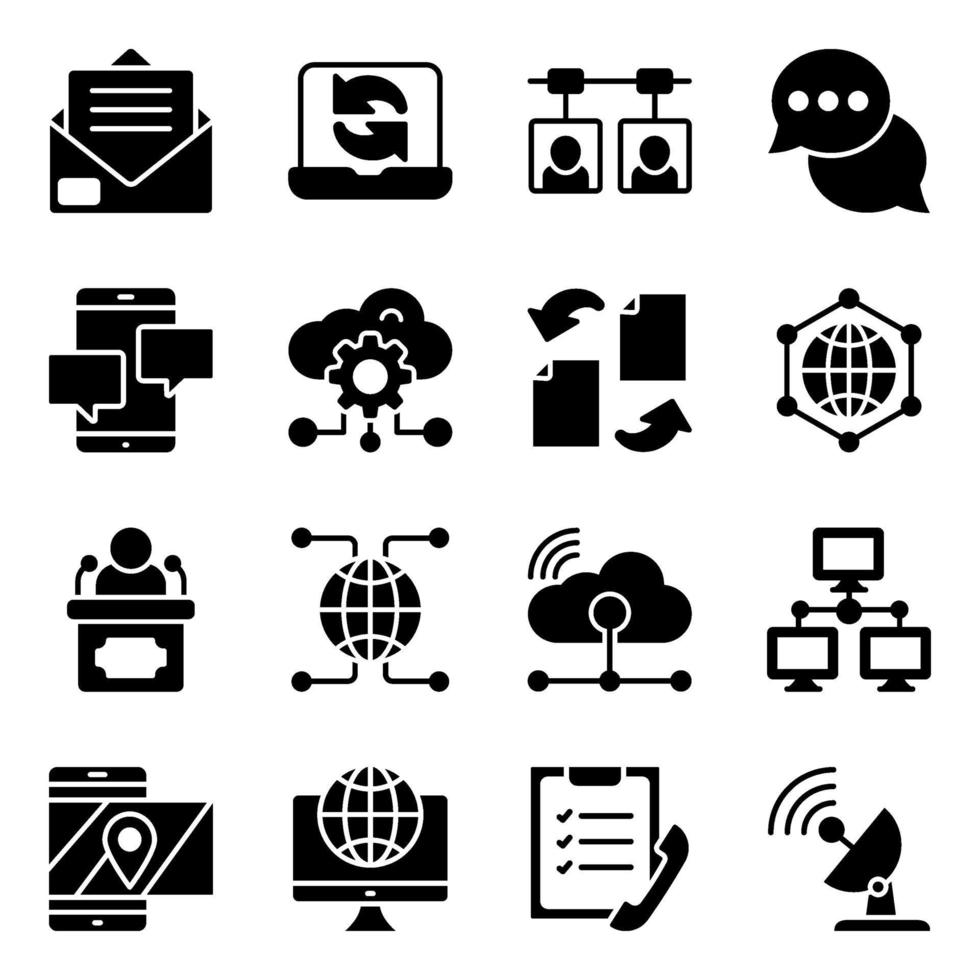 paquete de iconos sólidos de nube, tecnología y redes vector