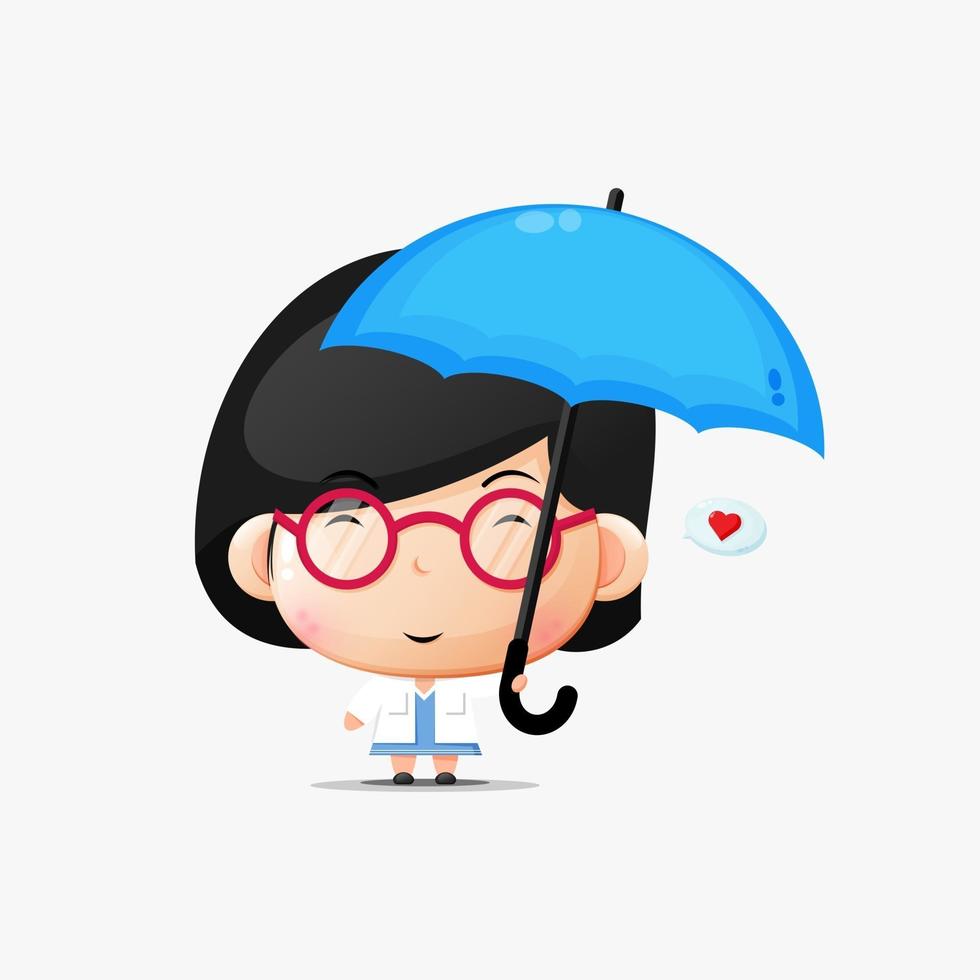 Cute female doctor carrying an umbrella vector