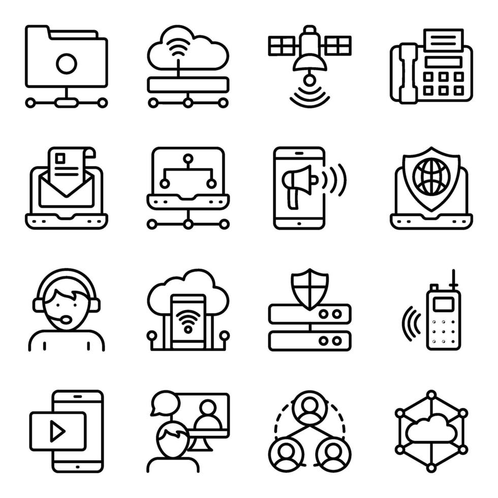 Pack of Network Technology Linear Icons vector