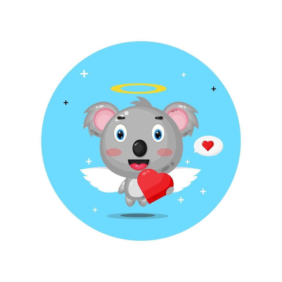 lindo cupido koala abrazando corazones de amor vector