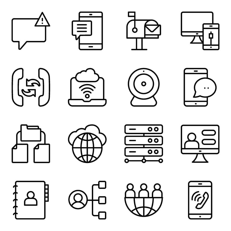 Pack of Communication and Network Technology Linear Icons vector