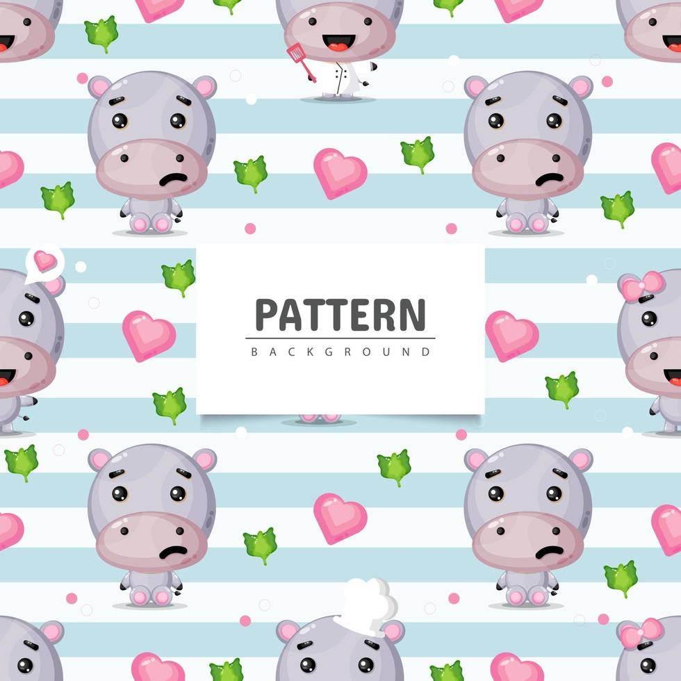 Cute hippopotamus seamless pattern background vector