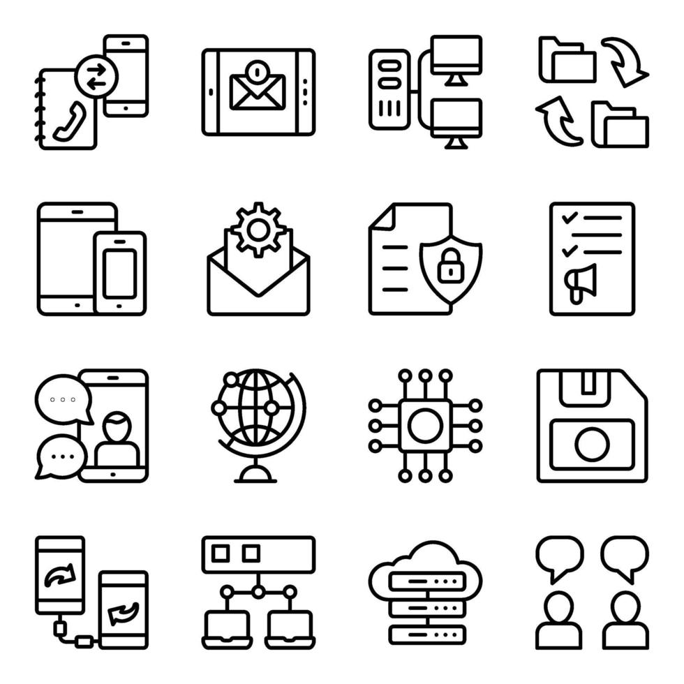 paquete de dispositivos e iconos lineales de tecnología. vector