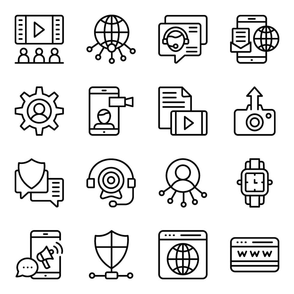 paquete de iconos lineales de sitio web y comunicación vector