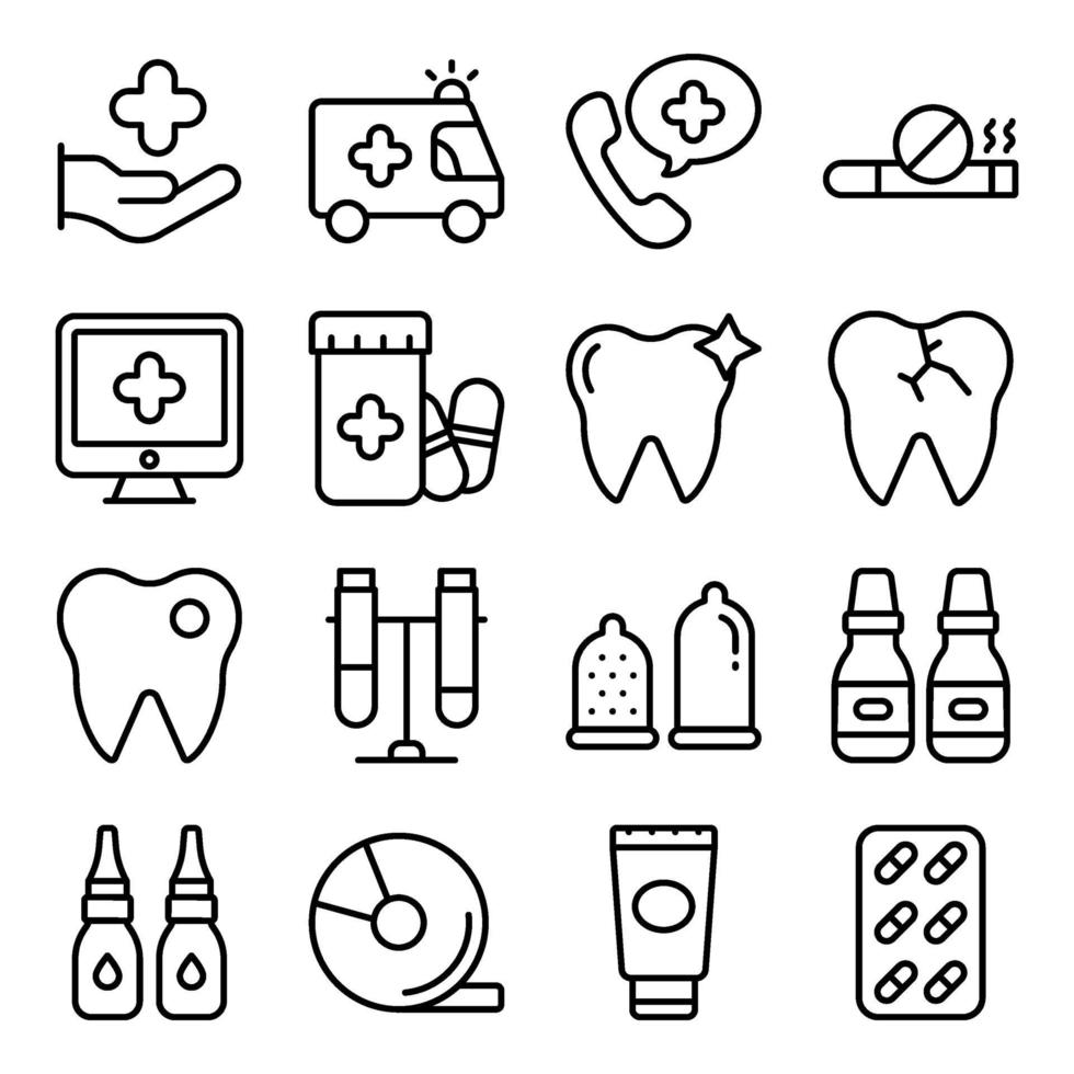 paquete de iconos lineales de accesorios médicos vector