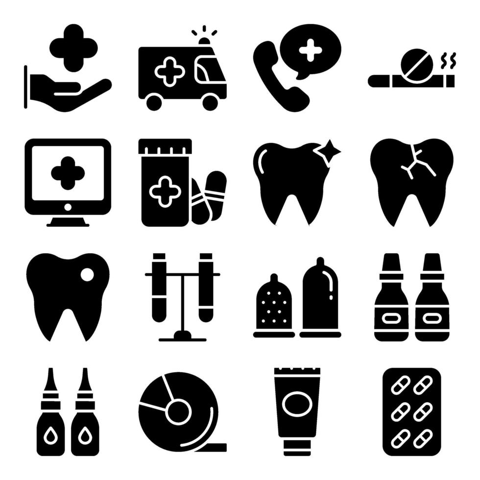 paquete de iconos sólidos de accesorios médicos vector