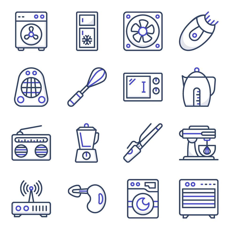 paquete de iconos planos de electrodomésticos vector