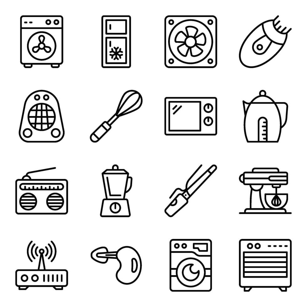 paquete de iconos lineales de electrodomésticos vector