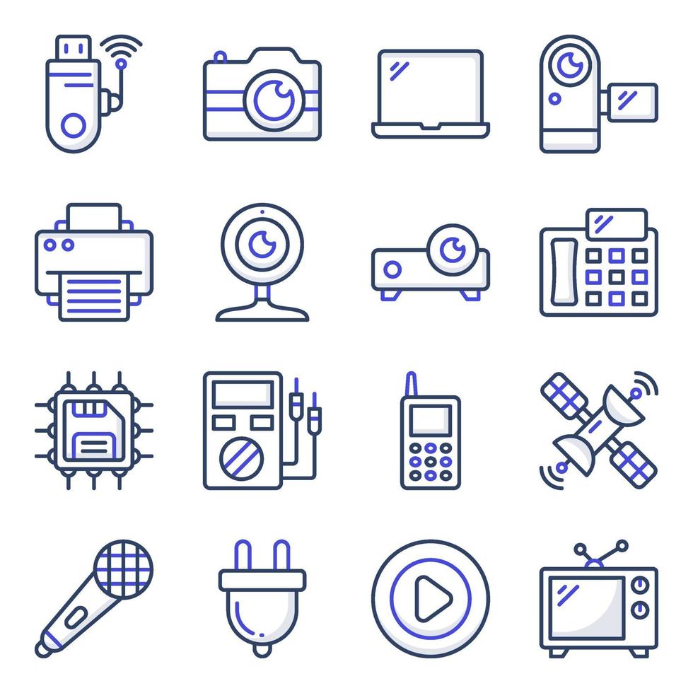 paquete de iconos planos electrónicos y electrodomésticos vector
