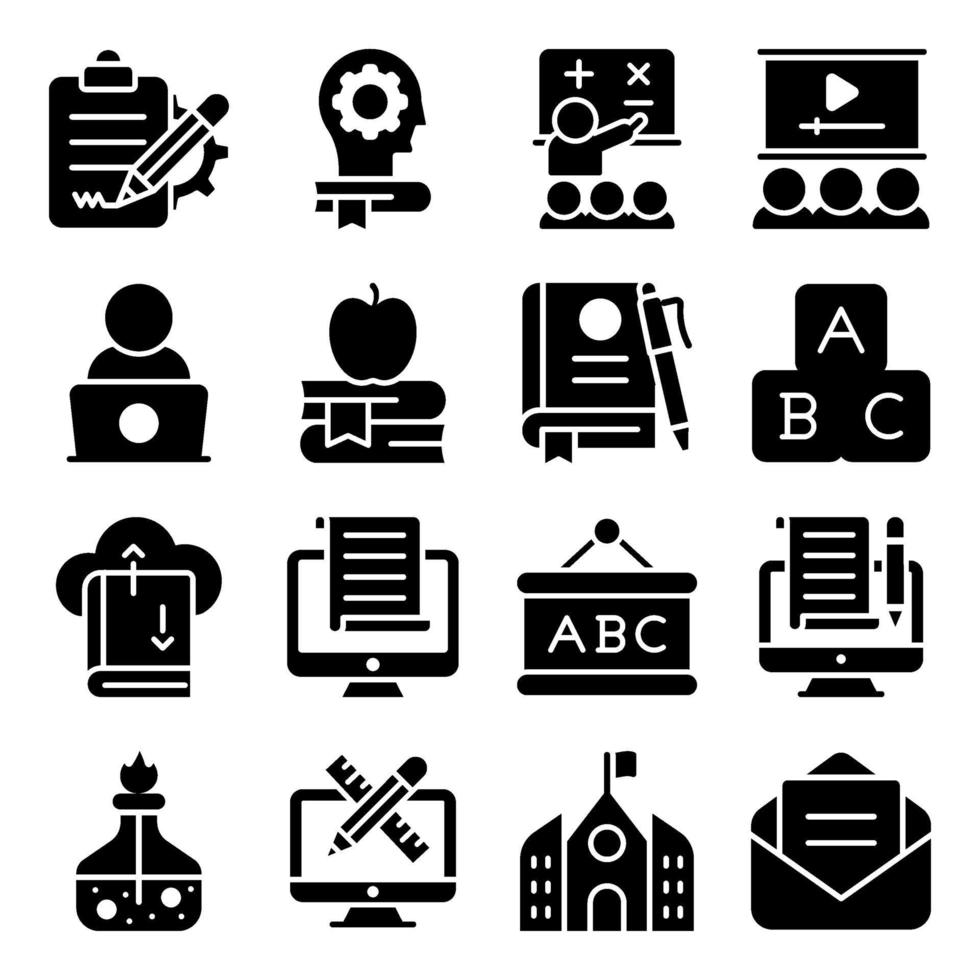 Pack of Education and Learning Solid Icons vector