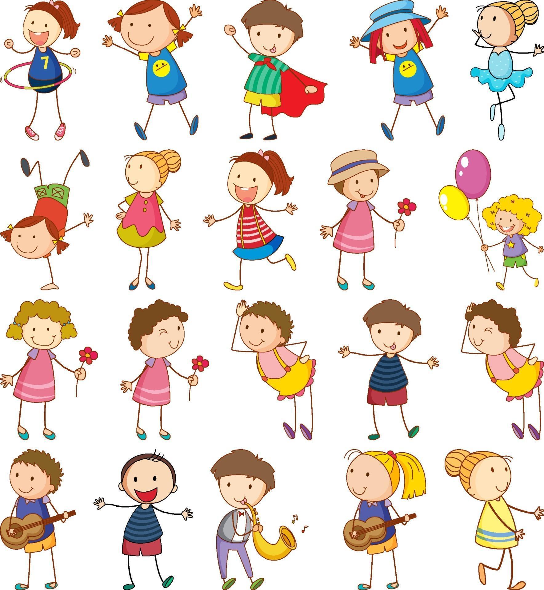 Set of different kids in doodle style 2149395 Vector Art at Vecteezy