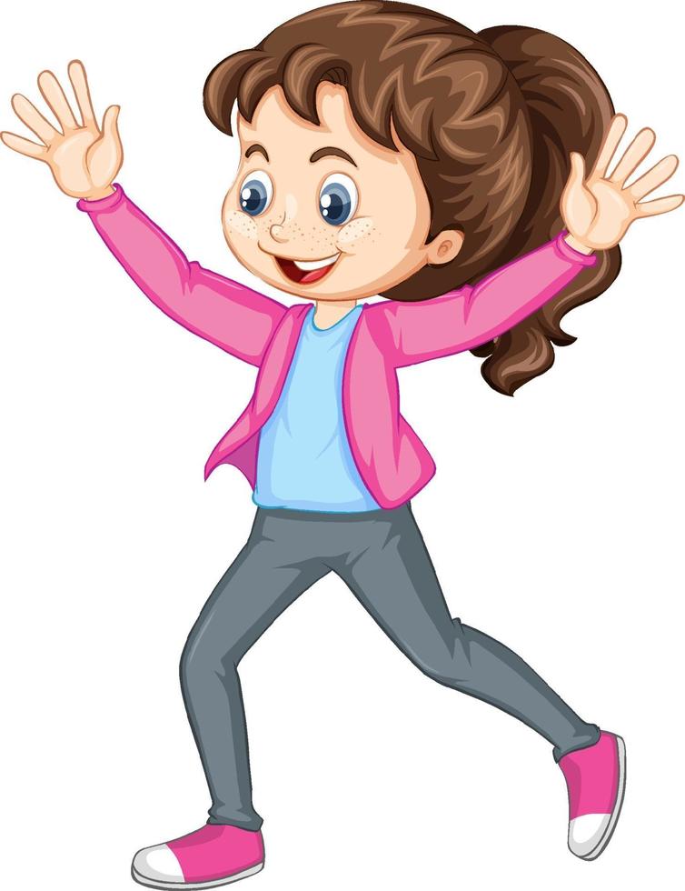 Girl pushing hands up dance cartoon character isolated vector