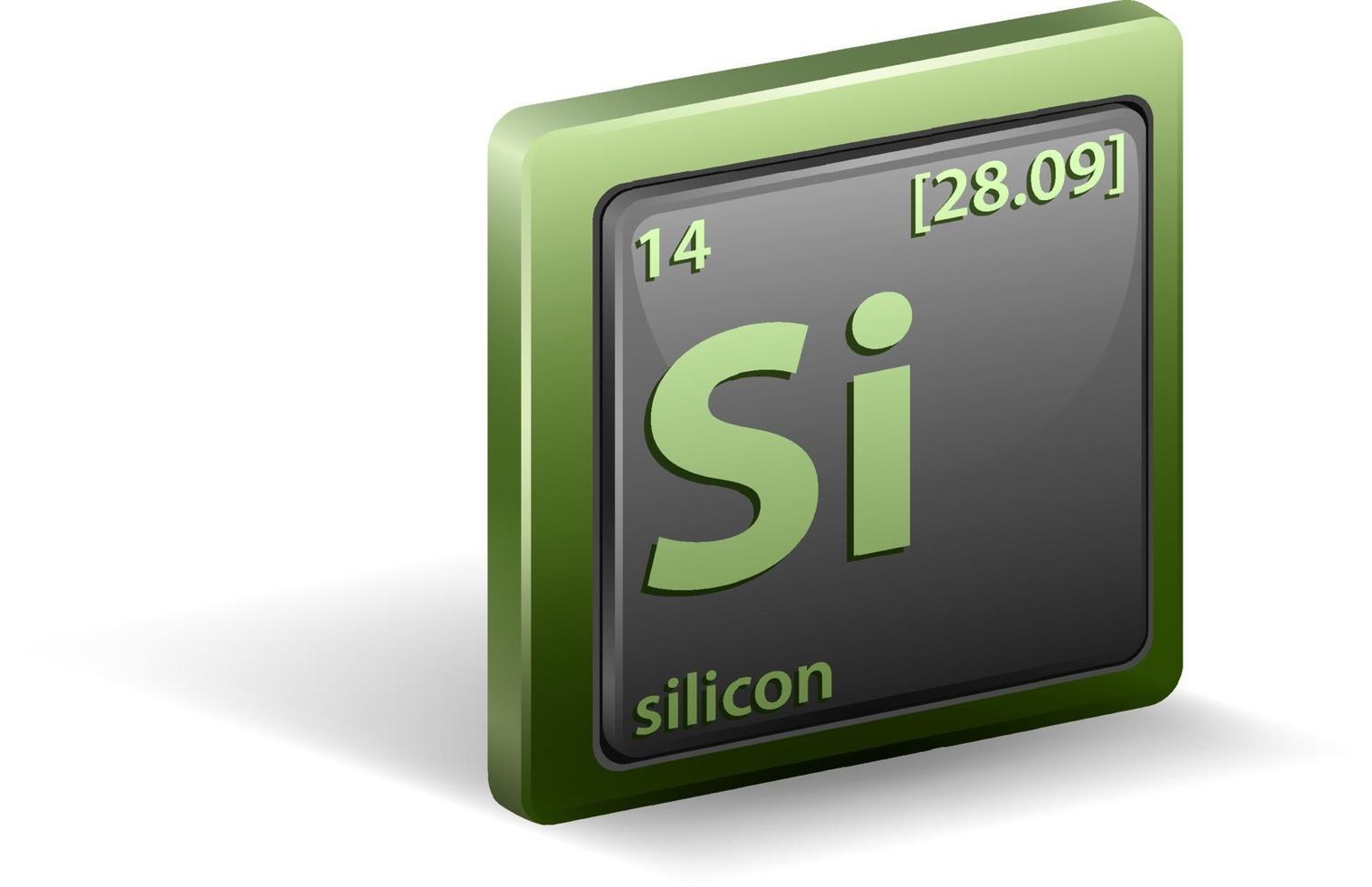 Silicon chemical element. Chemical symbol with atomic number and atomic mass. vector