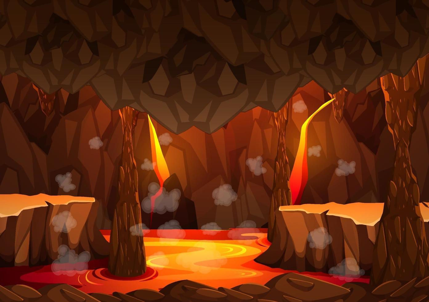 Infernal dark cave with lava scene vector