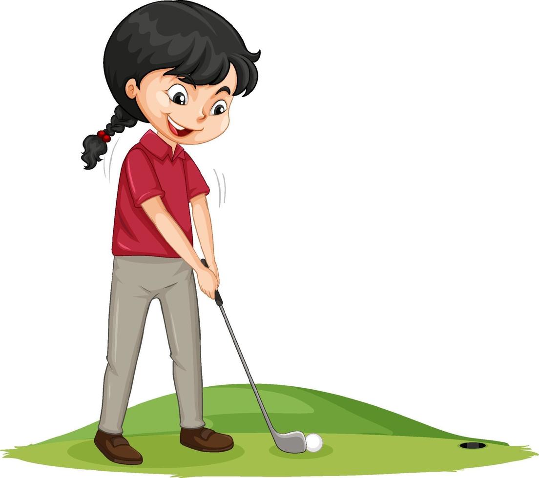 Young golf player cartoon character playing golf vector