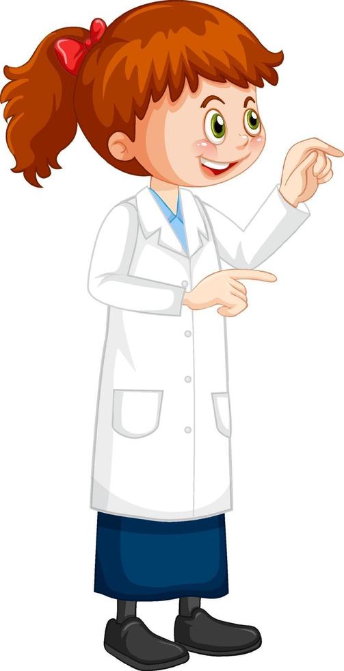 Cute girl cartoon character wearing science lab coat vector