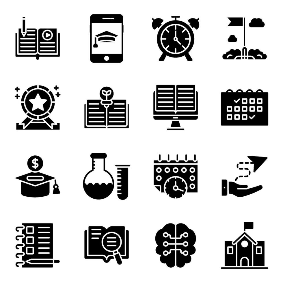 paquete de iconos sólidos elearning vector