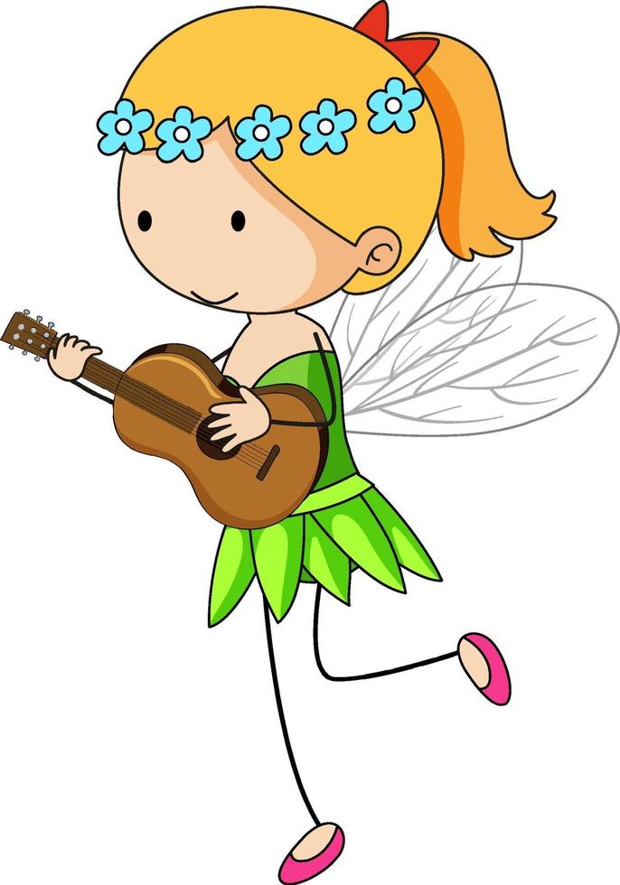 personaje de dibujos animados simple de una pequeña hada tocando el ukelele vector