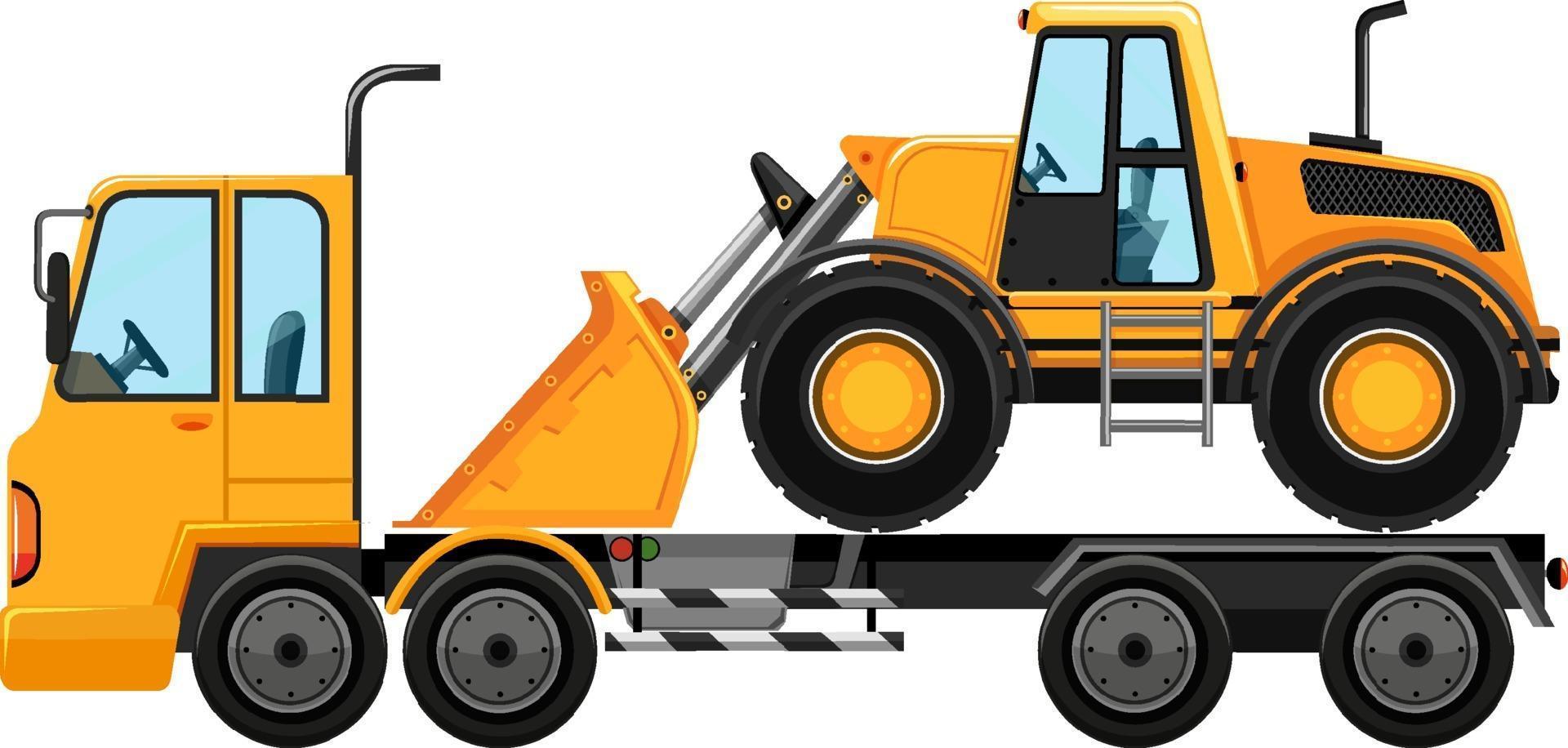 Tow truck carrying bulldozer isolated background vector