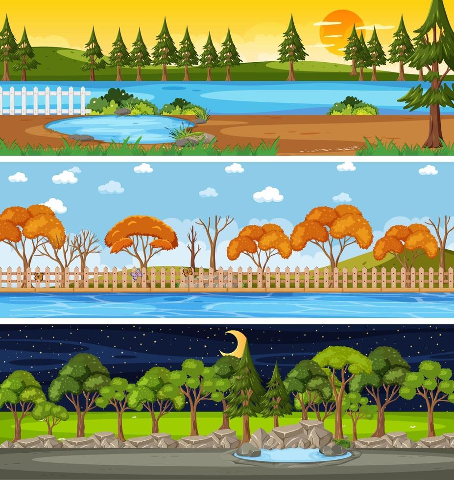 Set of different nature horizontal scenes vector