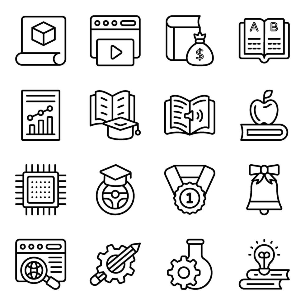 paquete de iconos lineales de educación y estudio vector