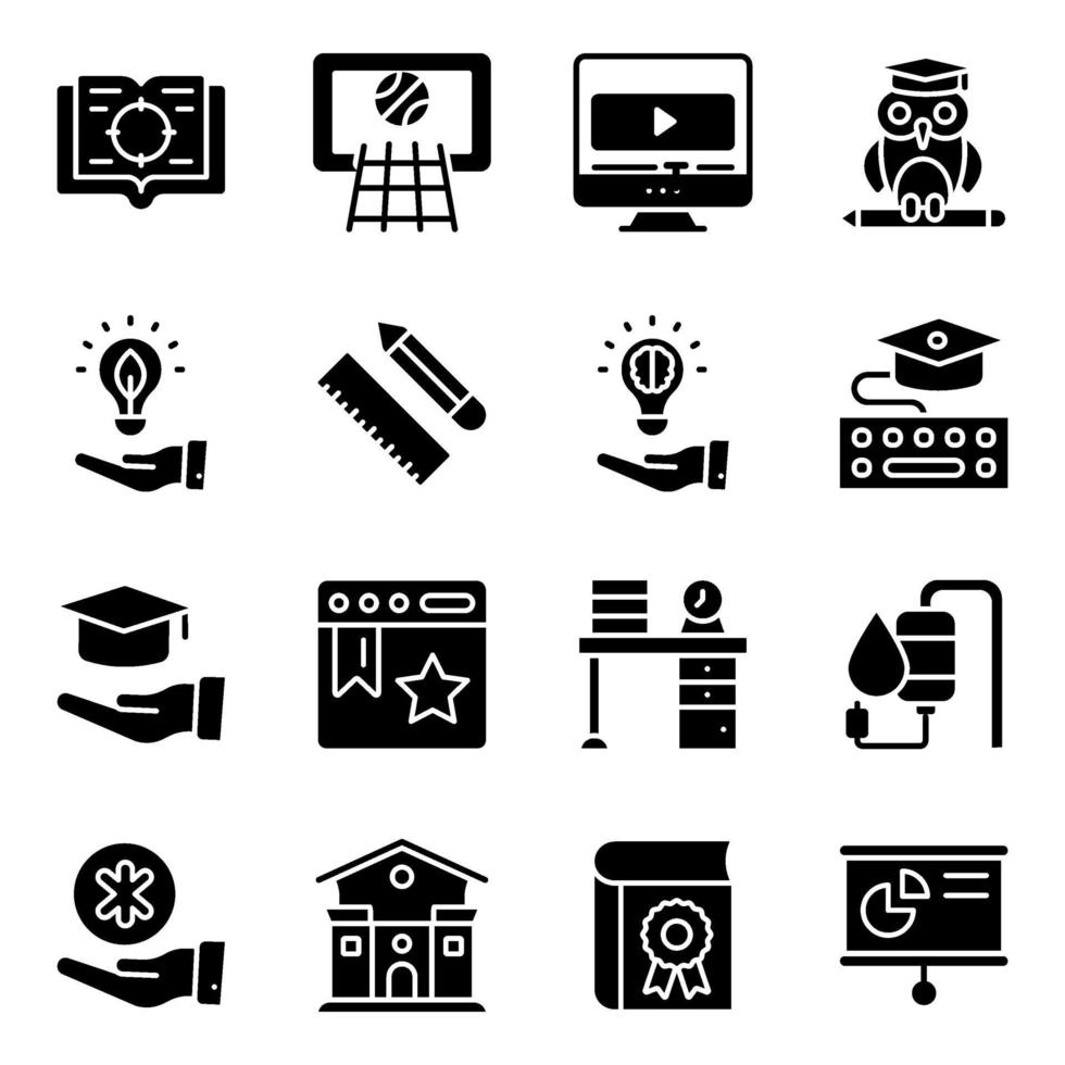 Pack of Modern Learning Solid Icons vector