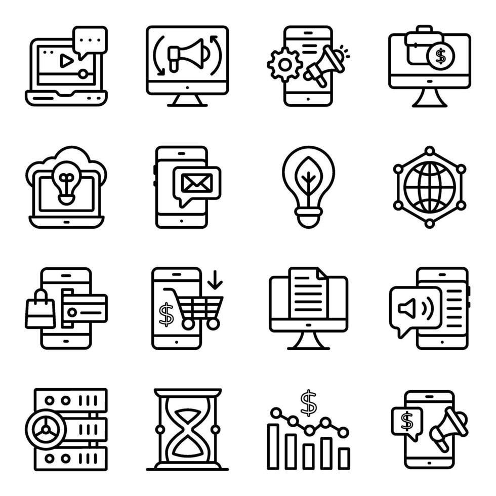 paquete de iconos lineales de negocios y marketing vector