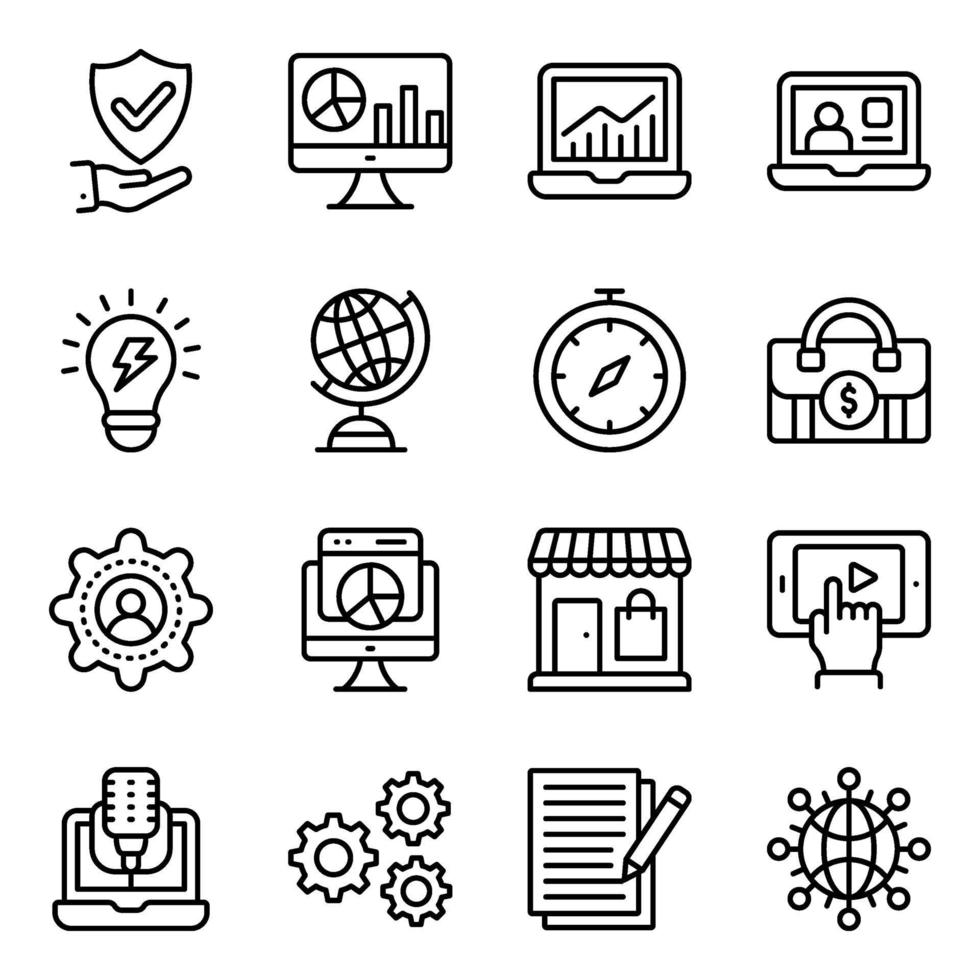 Business and Commerce Linear Icons Pack vector