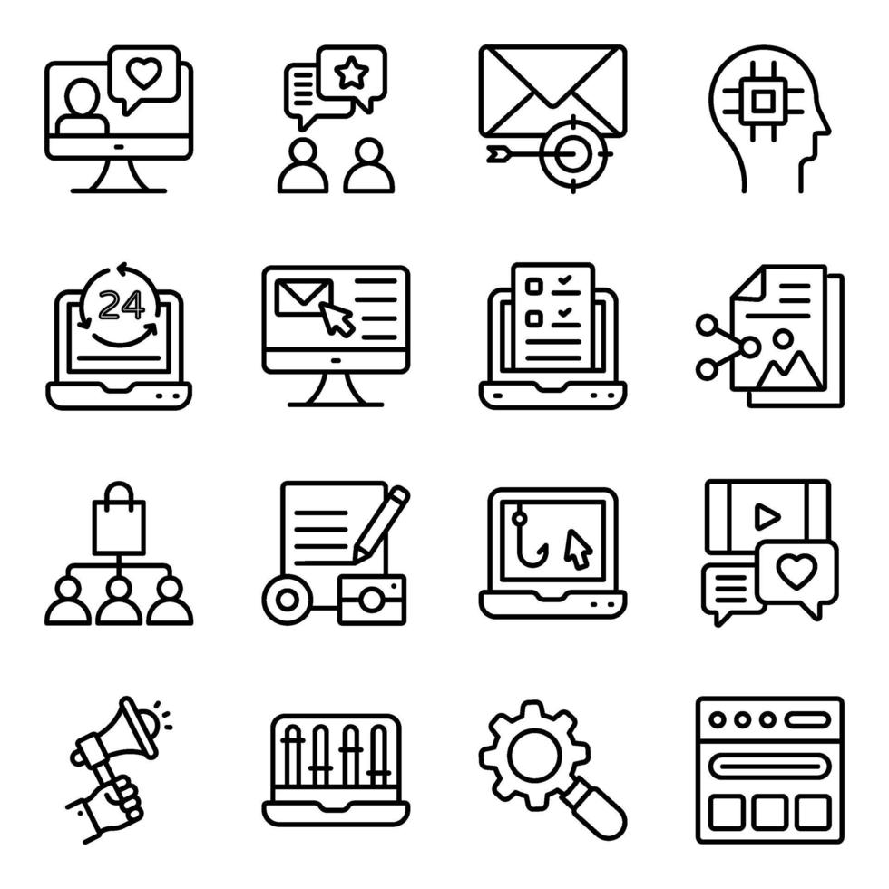 Seo and Media Linear Icons Pack vector