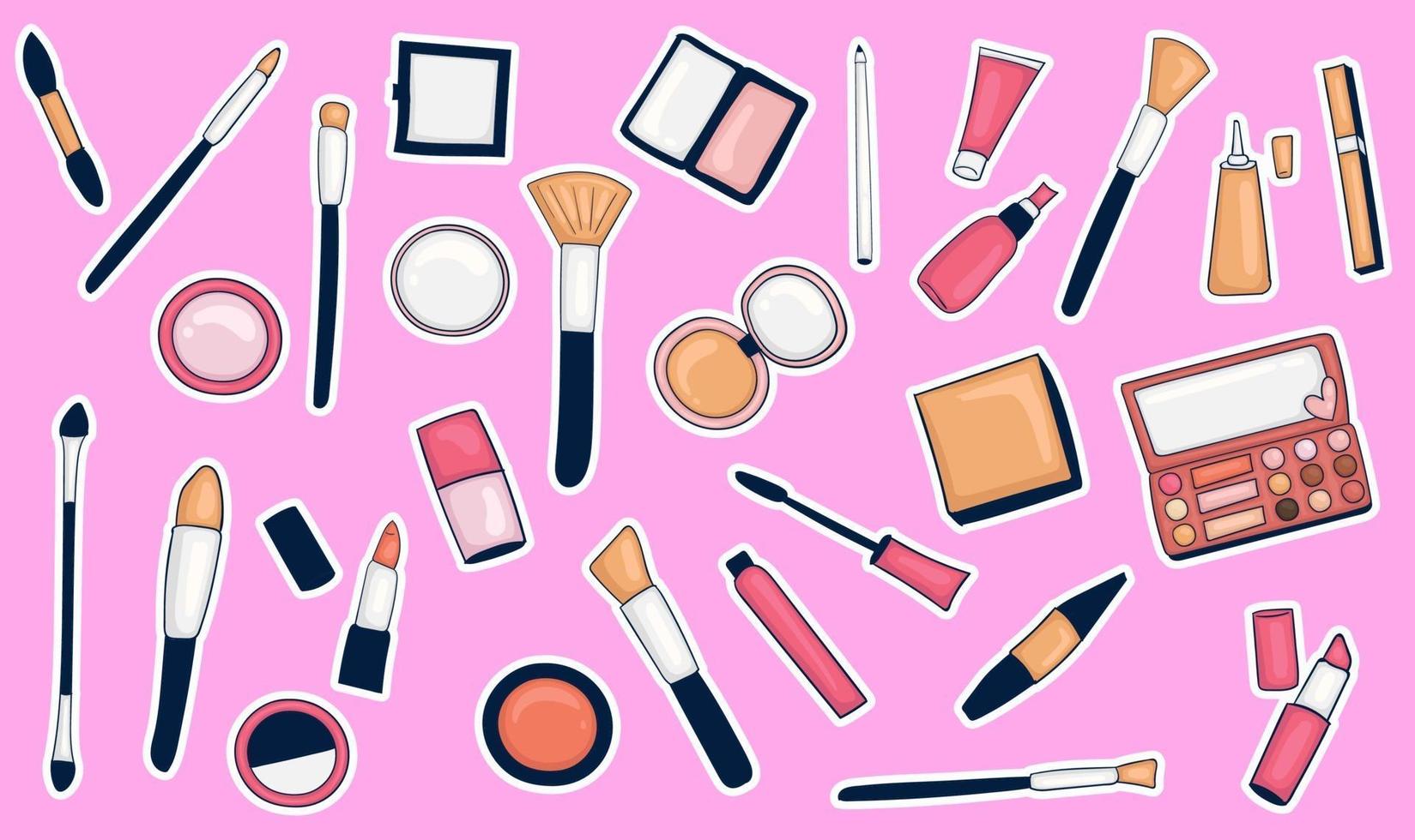 conjunto de coloridas herramientas de maquillaje dibujadas a mano vector