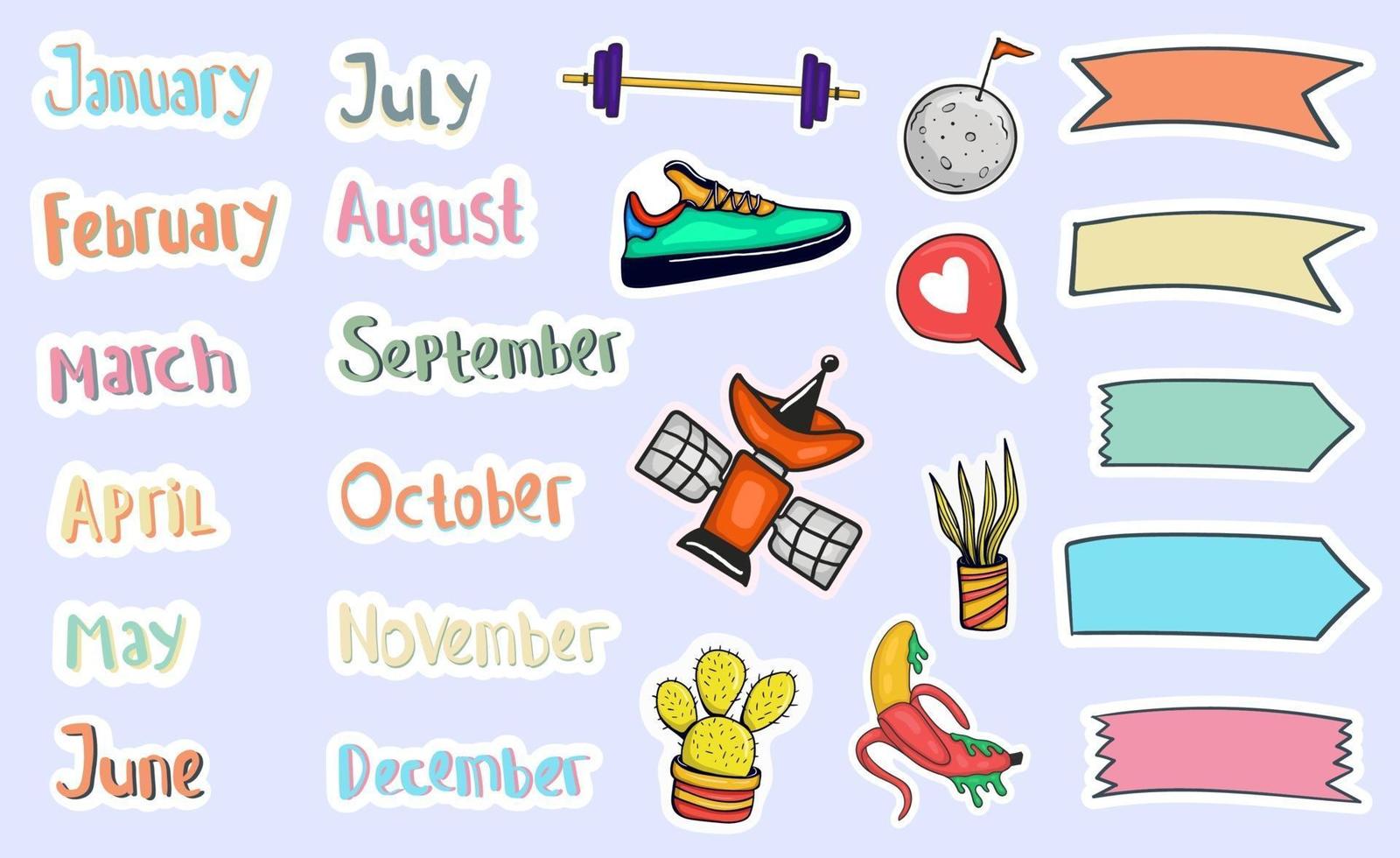 Hand Drawn Monthly Stickers Planner vector