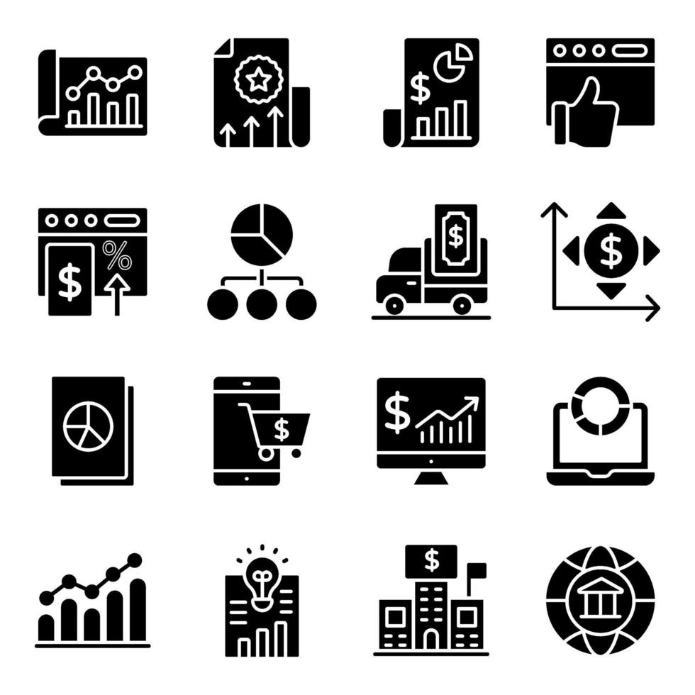 Financial Statistics Solid Icons Pack vector