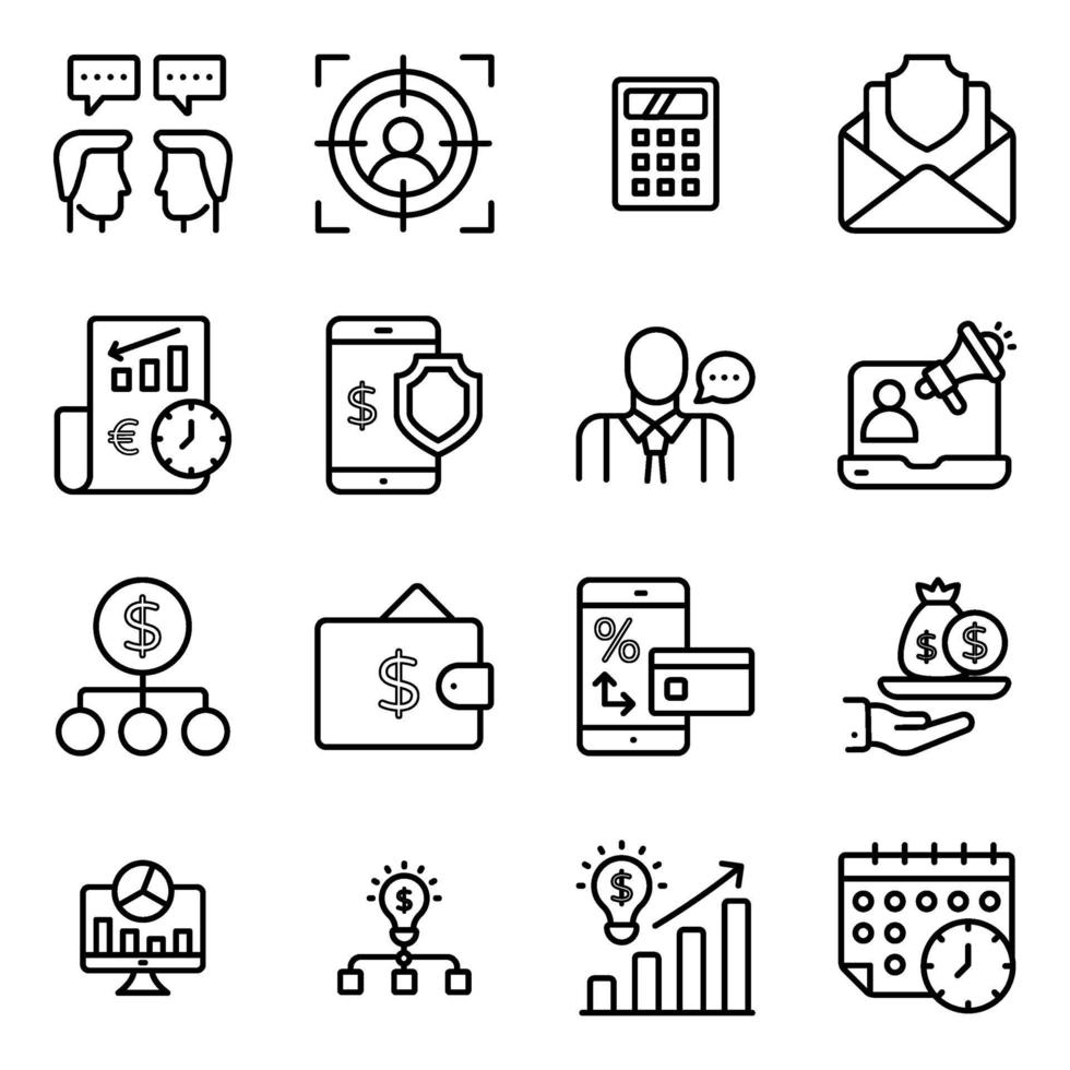 Finance and Online Data Linear Icons Pack vector