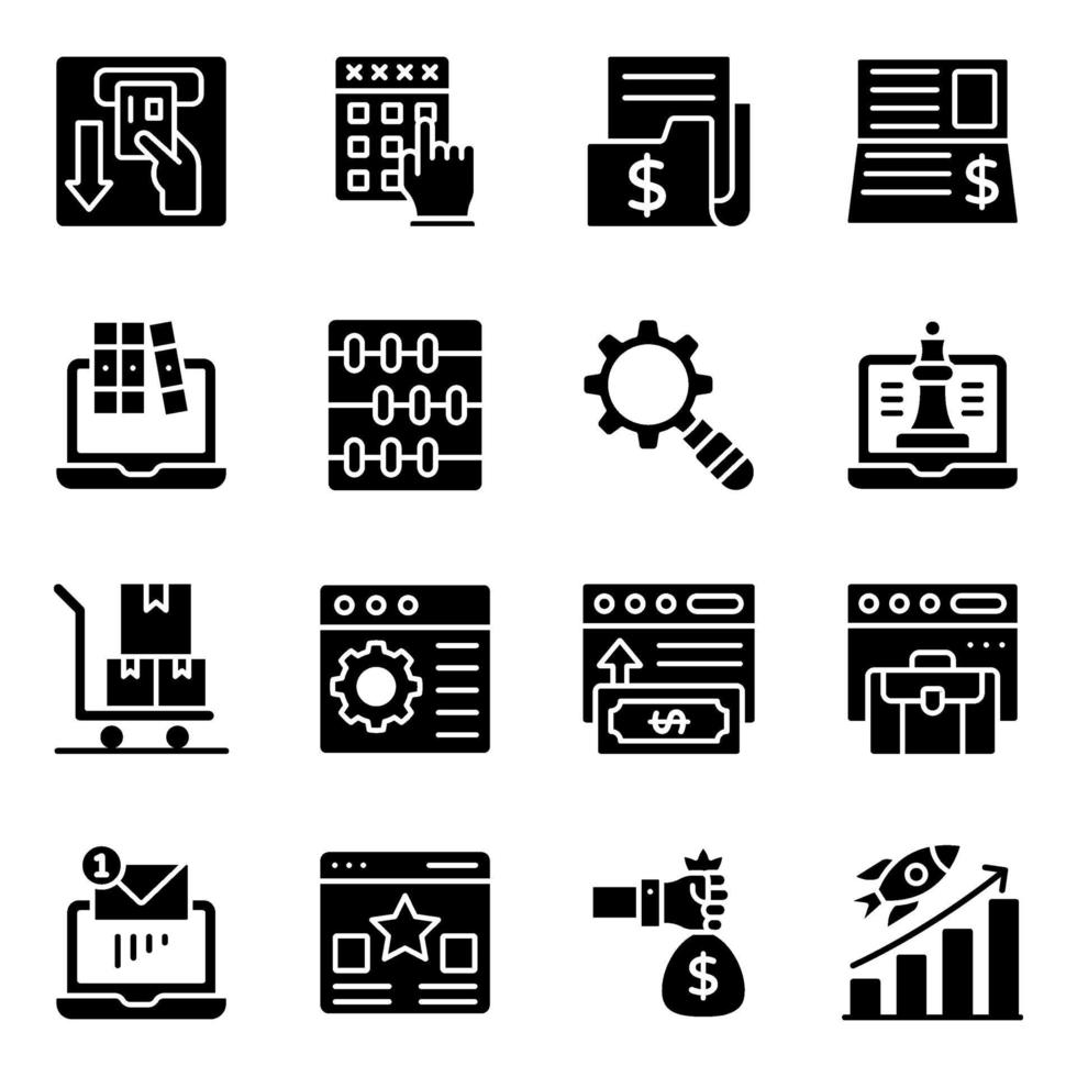 Online Business and Analytics Solid Icons vector