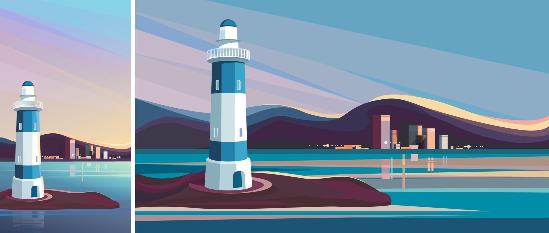 Lighthouse on background of city. vector