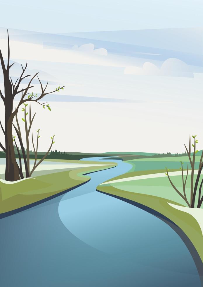 paisaje de río de primavera. vector