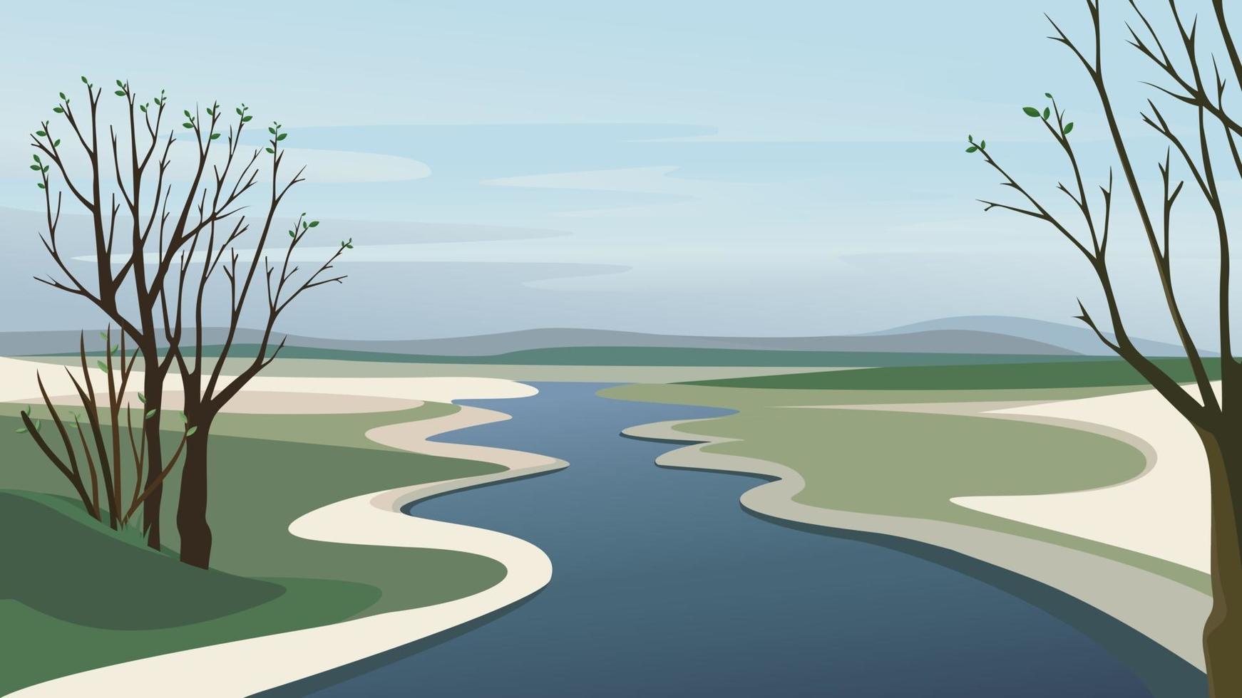 River going over horizon. vector