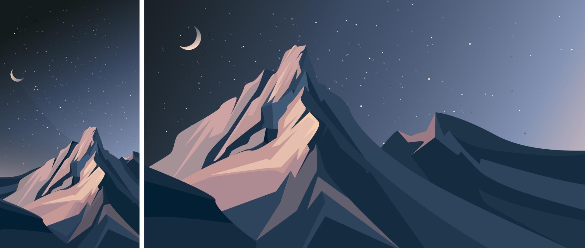 Mountains in the night. Nature scenery in vertical and horizontal orientation. vector