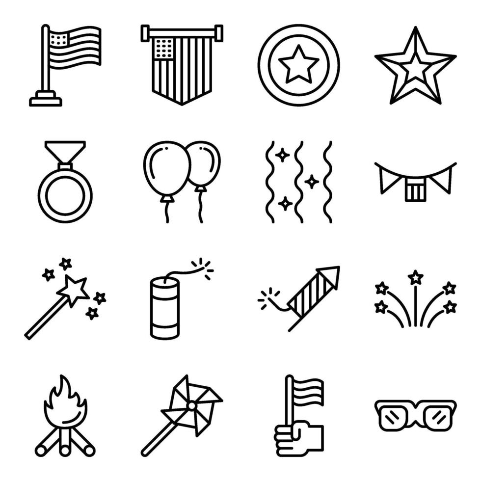 Pack of 4th July Linear Icons vector