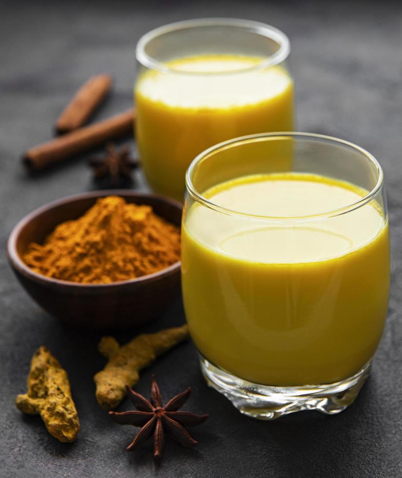 Yellow turmeric latte drink photo